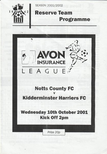 Notts County Reserves v Kidderminster Harriers Reserves 10-Oct-2001