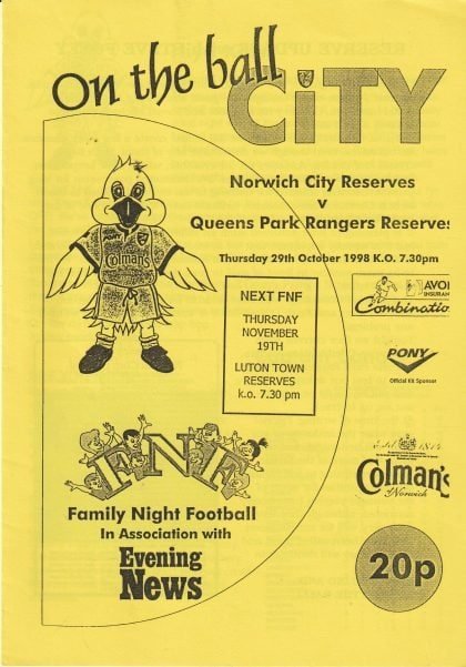 Norwich City Reserves v Queens Park Rangers Reserves  29-Oct-1998