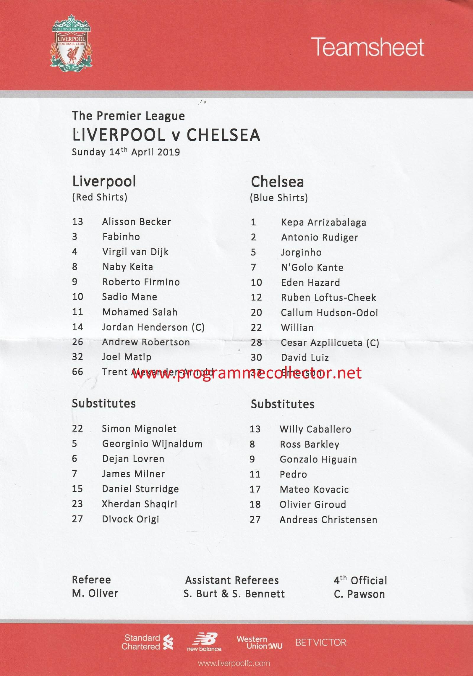 Liverpool v Chelsea 14-Apr-2019