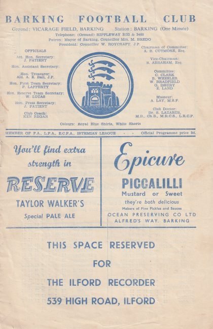 Isthmian League v Royal Navy 24-Feb-1960