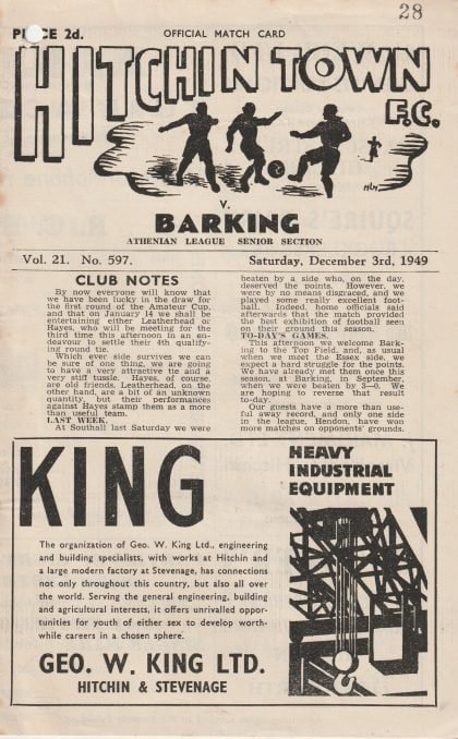 Hitchin Town v Barking 03-Dec-1949
