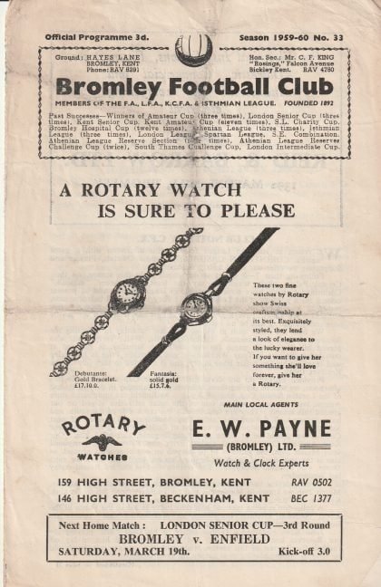 Bromley v Corinthian Casuals 12-Mar-1960