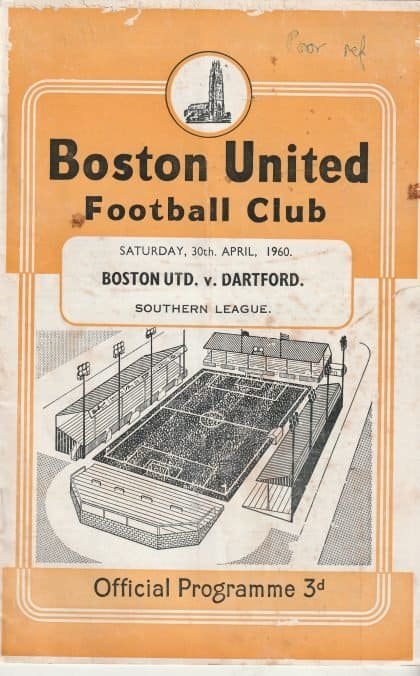 Boston United v Dartford. 30-Apr-1960