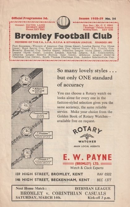 Bromley v Romford 07-Mar-1959