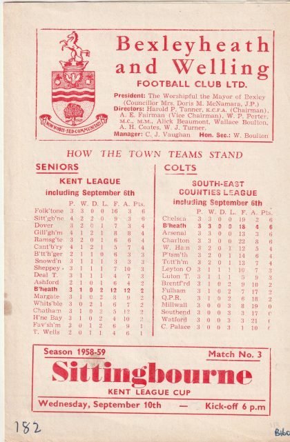 BexleyHeath & Welling v Sittingbourne 10-Sep-1958
