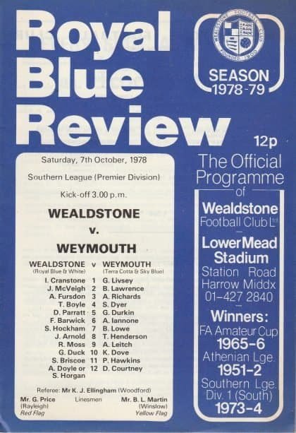 Wealdstone v Weymouth 07-Oct-1978