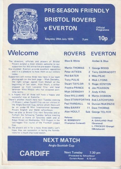 Bristol Rovers v Everton 29-Jul-1978