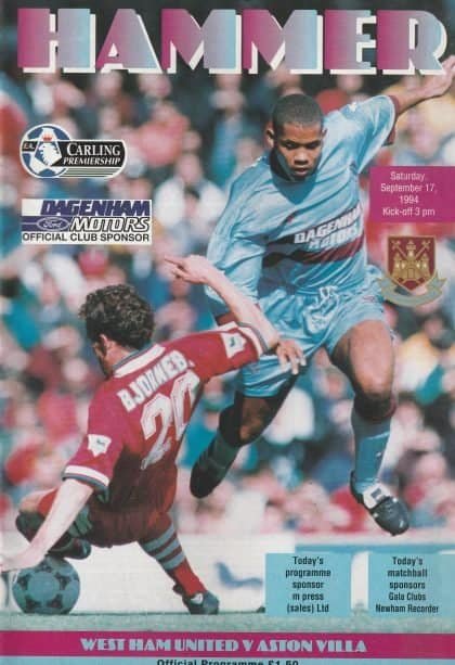 West Ham United v Aston Villa 17-Sep-1994