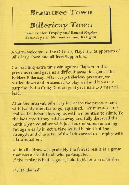 Braintree Town v Billericay Town 11-Nov-1995