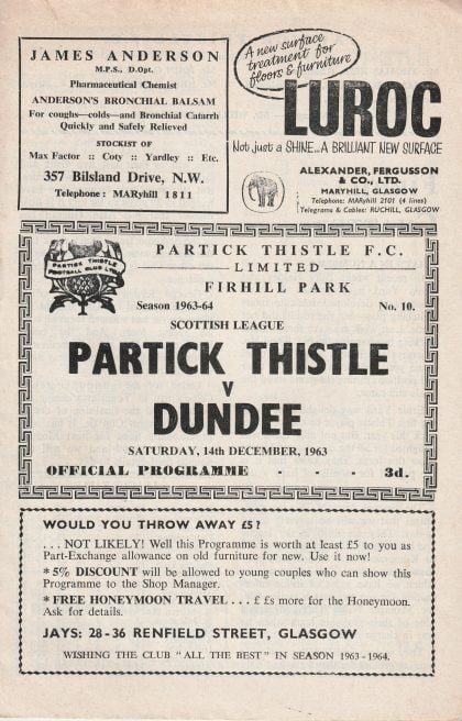 Partick Thistle v Dundee 14-Dec-1963