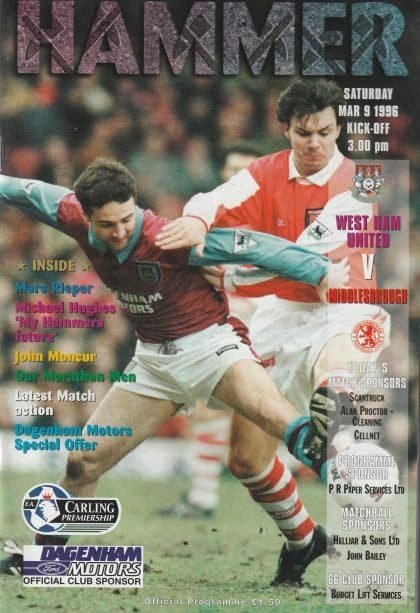 West Ham United v Middlesbrough 09-Mar-1996