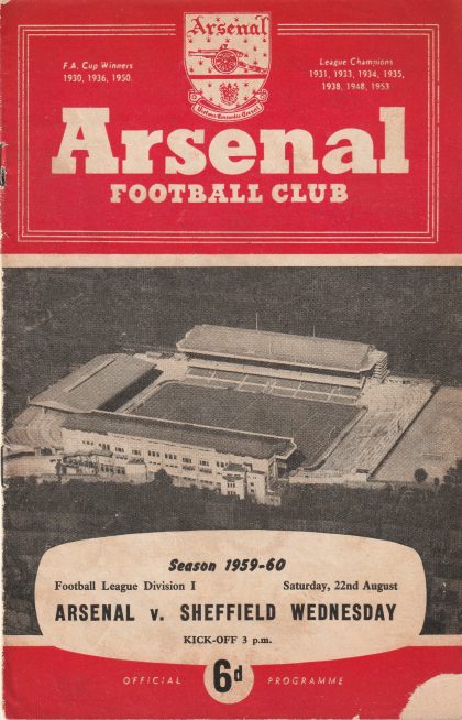 Arsenal v Sheffield Wednesday 22-Aug-1959