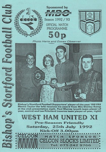 Braintree Town v West Ham United XI 25-Jul-1992