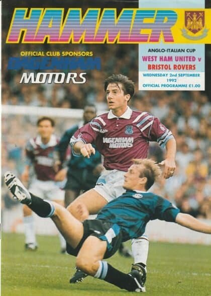 West Ham United v Bristol Rovers 02-Sep-1992