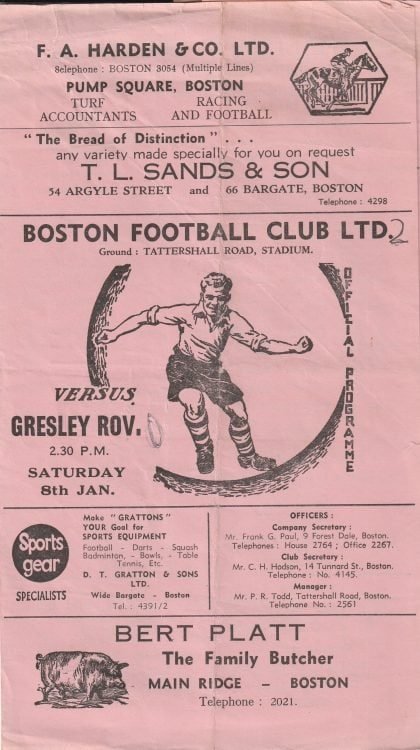 Boston v Gresley Rovers 08-Jan-1965