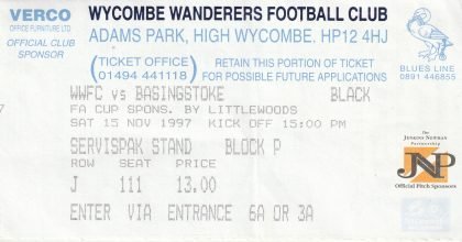 Wycombe Wanderers v Basingstoke Town 15-Nov-1997