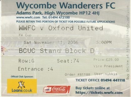 Wycombe Wanderers v Oxford United  11-Nov-2006