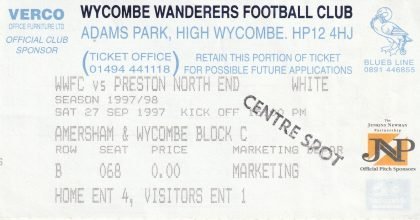 Wycombe Wanderers v Preston North End 27-Sep-1997