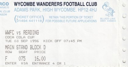 Wycombe Wanderers v Reading  03-Sep-1996