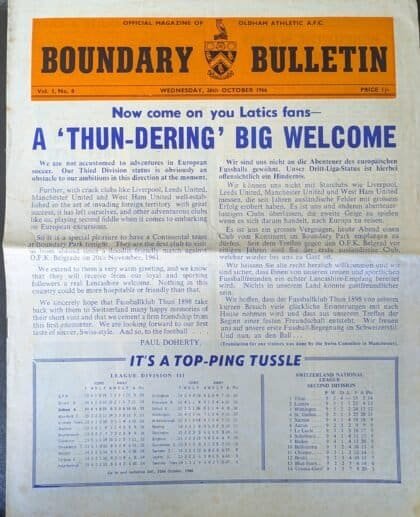 Oldham Athletic v Thun 26-Oct-1966