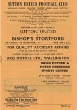 Sutton United v Bishop Stortford 10-Nov-1973