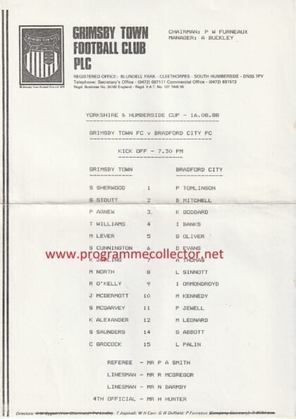 Grimsby Town v Bradford City 16-Aug-1988