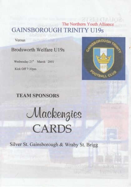 Gainsborough Trinity u19 v Brodsworth Welfare u19  21-Mar-2001