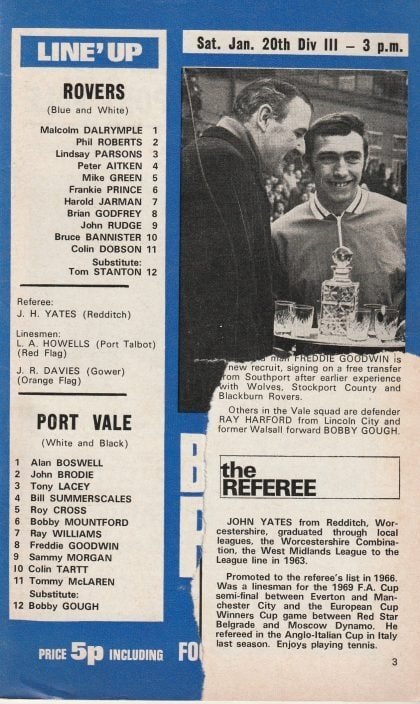 Bristol Rovers v Port Vale  20-Jan-1973