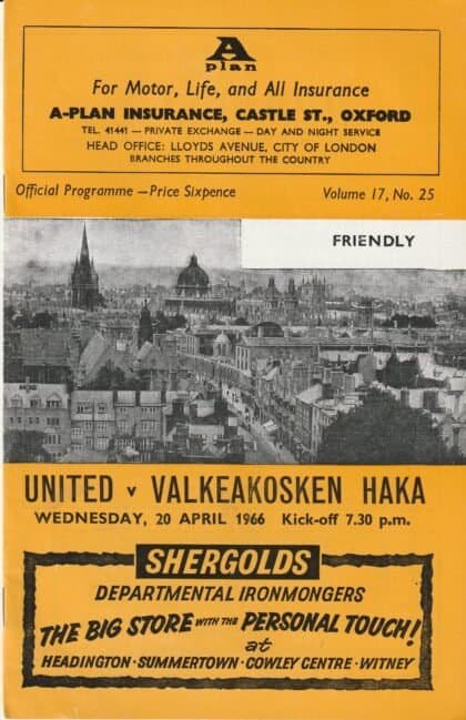 Oxford United v Valkeakosken Haka 20-Apr-1966