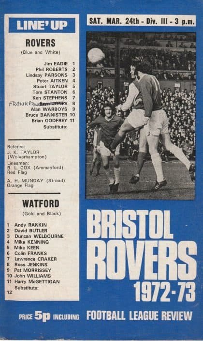 Bristol Rovers v Watford  24-Mar-1973