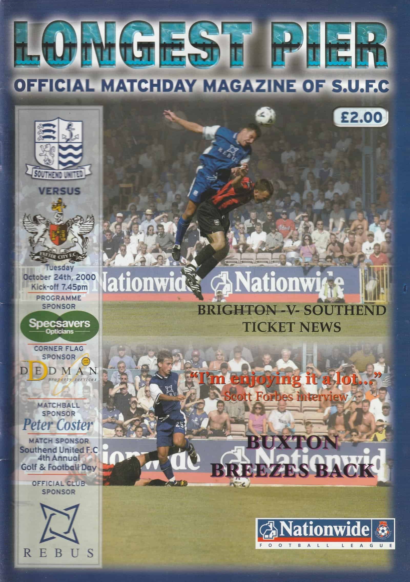 Southend United v Exeter City  24-Oct-2000