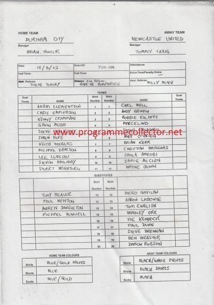 Durham City v Newcastle United 15-Aug-2002
