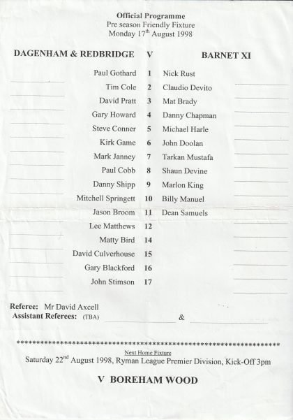 Dagenham & Redbridge v Barnet   17-Aug-1998