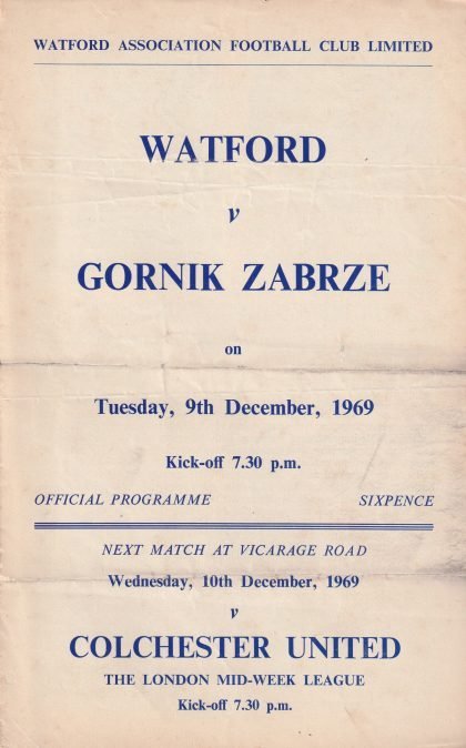 Watford v Gornik Zabrze 09-Dec-1969