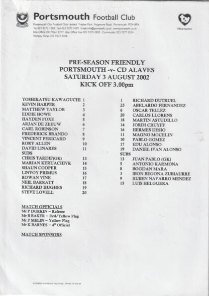 Portsmouth v Alaves 03-Aug-2002