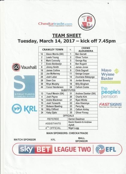 Crawley Town v Crewe Alexandra 14-Mar-2017