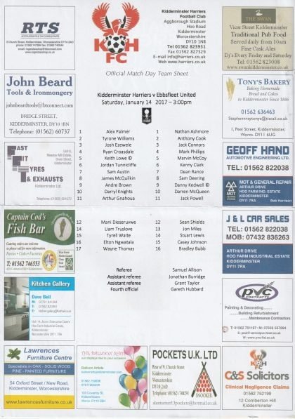 Kidderminster Harriers v Ebbsfleet United  14-Jan-2017