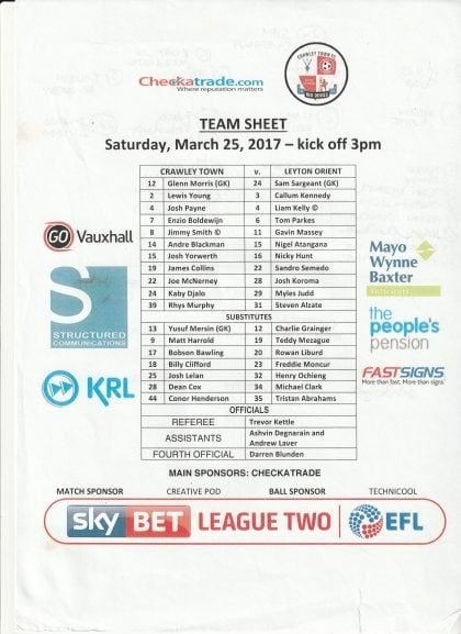 Crawley Town v Leyton Orient 25-Mar-2017