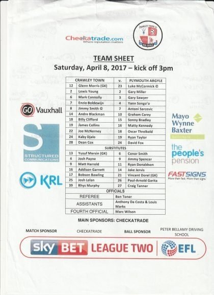 Crawley Town v Plymouth Argyle  08-Apr-2017