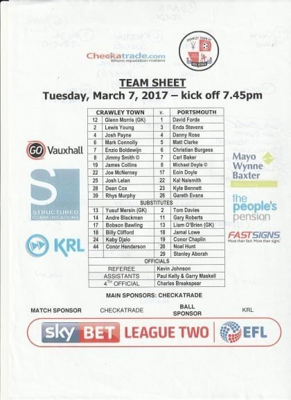 Crawley Town v Portsmouth 07-Mar-2017