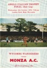 Wycombe Wanderers v Monza AC  08-Oct-1976