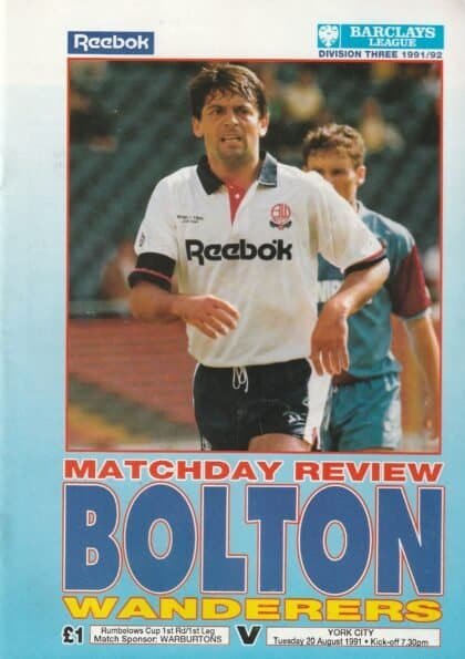 Bolton Wanderers v York City 20-Aug-1991