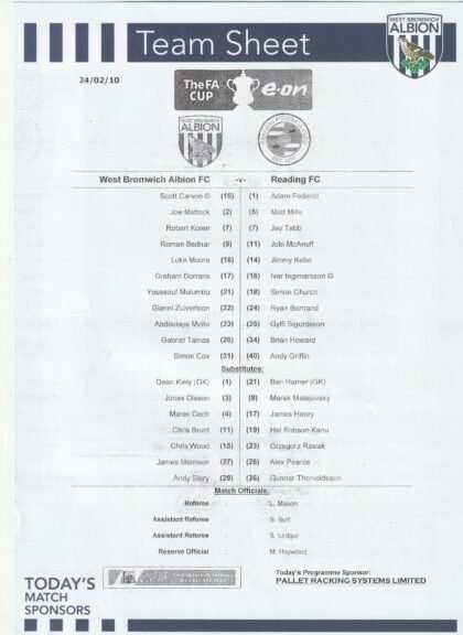 West Bromwich Albion v Reading 24-Feb-2010