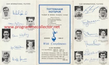 Tottenham Hotspur Player photo/autograph facsimile sheet 1966-67