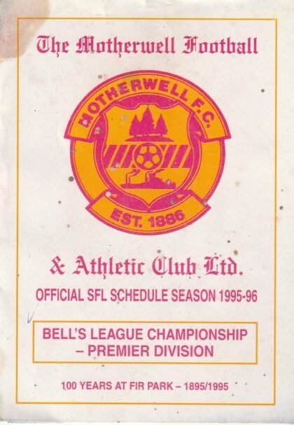 Motherwell Fixture Card 1995-96