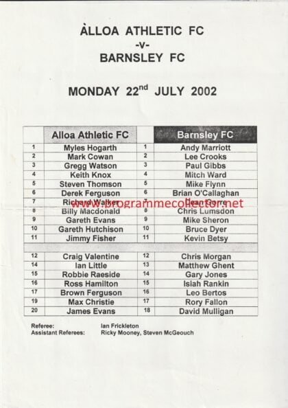 Alloa Athletic v Barnsley 22-Jul-2002