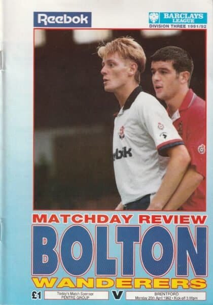 Bolton Wanderers v Brentford 20-Apr-1992