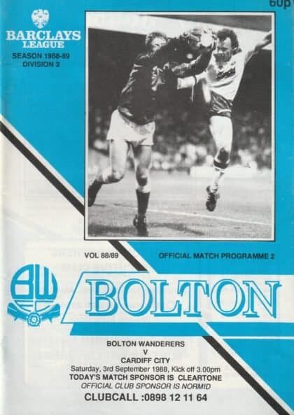 Bolton Wanderers v Cardiff City 03-Sep-1988