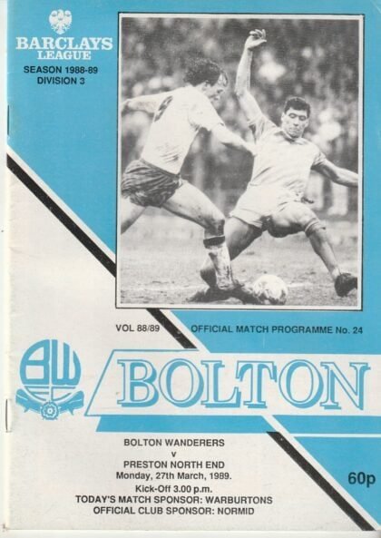 Bolton Wanderers v Preston North End 27-Mar-1989