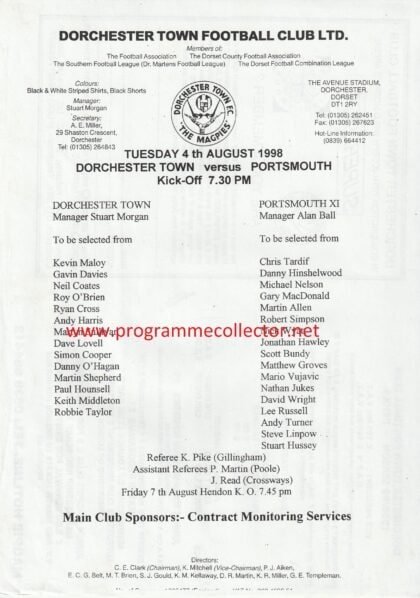 Dorchester Town v Portsmouth 04-Aug-1998
